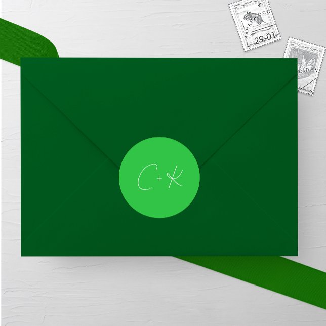 Sticker Rond Mariage minimaliste vert brillant (Créateur téléchargé)