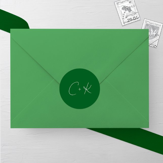 Sticker Rond Mariage minimaliste vert foncé (Créateur téléchargé)