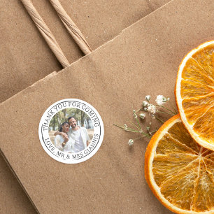 Sticker Rond Mariage Modèle photo de Merci blanc