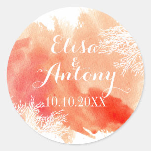 Sticker Rond Mariage moderne aquarelle corail récif de corail E