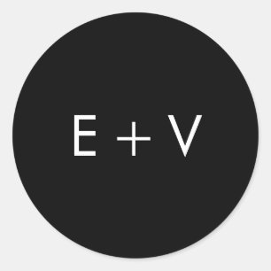 Sticker Rond Mariage moderne avec monogramme noir