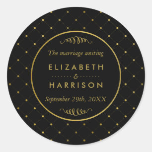 Sticker Rond Mariage moderne Black & Gold Foil Effet Merci