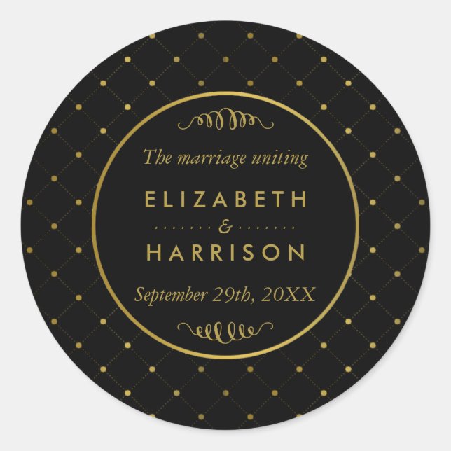 Sticker Rond Mariage moderne Black & Gold Foil Effet Merci (Devant)