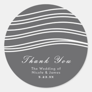 Sticker Rond Mariage Moderne Chic Gris & Blanc Vague