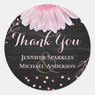 Sticker Rond Mariage moderne de marguerite rose noire