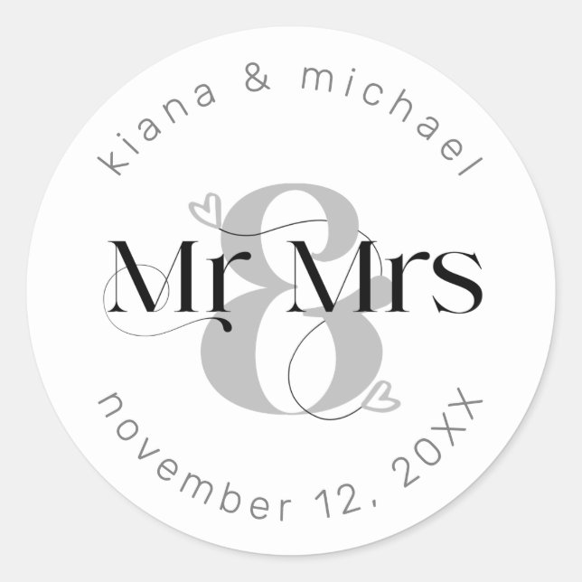 Sticker Rond Mariage moderne décoratif M. & Mme ID887 (Devant)