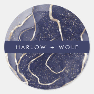 Sticker Rond Mariage moderne élégant de la marine de minuit