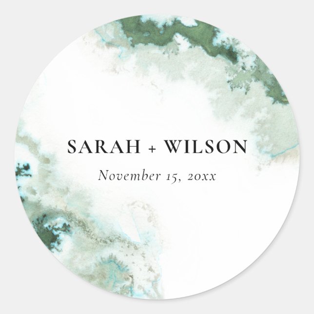 Sticker Rond Mariage moderne Emerald Green Aqua Silver Agate (Devant)