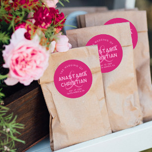 Sticker Rond Mariage Moderne et Audacieux Magenta