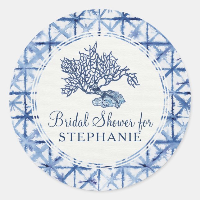 Sticker Rond Mariage Moderne Été Poussiéreux Bleu et Blanc (Devant)