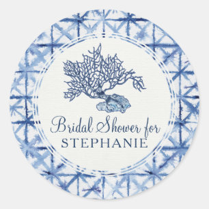 Sticker Rond Mariage Moderne Été Poussiéreux Bleu et Blanc