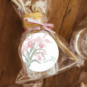 Sticker Rond Mariage moderne floral orchidée Cattleya rose poud