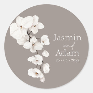 Sticker Rond Mariage moderne Gris blanc Orchidées