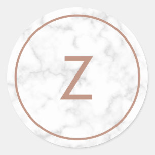 Sticker Rond Mariage moderne gris marbre or rose monogramme