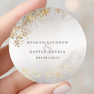 Sticker Rond Mariage Moderne Luxe Paillettes Dorées Brume Grise