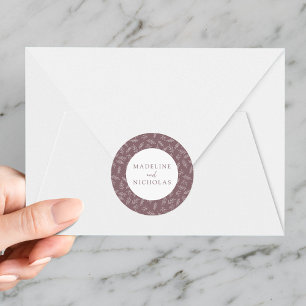 Sticker Rond Mariage Moderne Minimaliste Botanique Mauve Violet