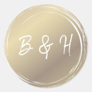 Sticker Rond Mariage Moderne Minimaliste Glam Doré et Blanc Bri