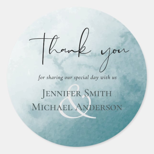 Sticker Rond Mariage moderne Misty Blue Gold (Devant)