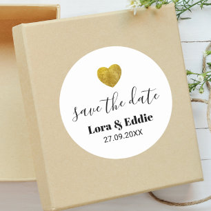 Sticker Rond Mariage Moderne Personnalisé Coeur en Or Faire Par