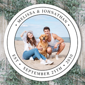 Sticker Rond Mariage Moderne Photo Personnalisé