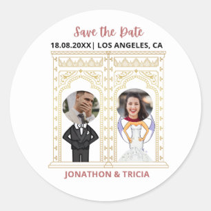 Sticker Rond Mariage moderne QR Code Ajouter un nom Date Photo 