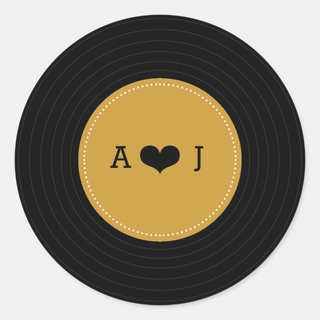 Sticker Rond Mariage moderne Retro Vinyl Record (Or / Noir) (Devant)