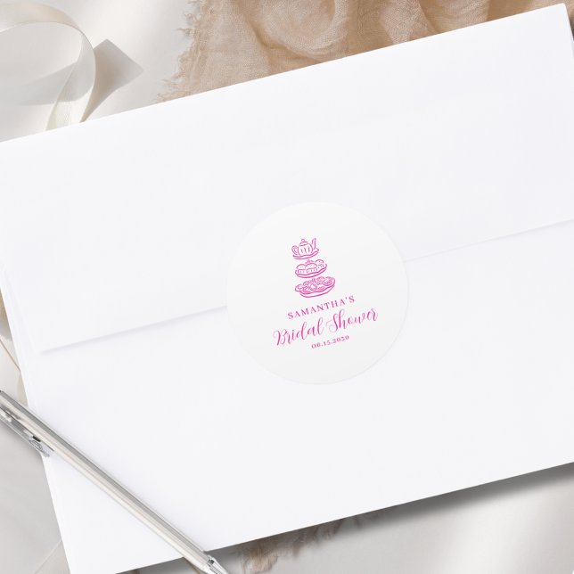 Sticker Rond Mariage Moderne Rose Dessiné à la Main (Créateur téléchargé)