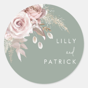 Sticker Rond Mariage Moderne Rose Poussiéreux Blush & Sauge