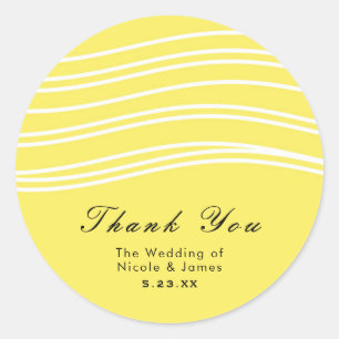 Sticker Rond Mariage Moderne Vague Jaune et Blanc Citron