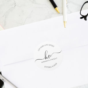 Sticker Rond Mariage Monogram Calligraphy Script Adresse de ret