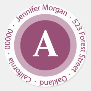 Sticker Rond Mariage Monogramme Adresse de retour Boysenberry