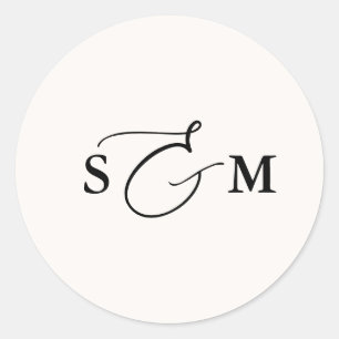 Sticker Rond Mariage Monogramme Ampersand Script Ivoire