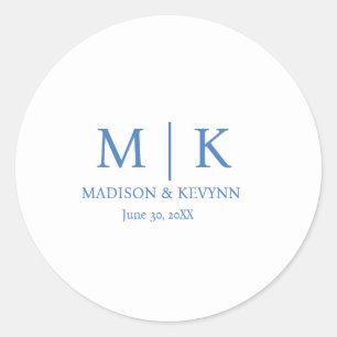 Sticker Rond Mariage Monogramme bleu