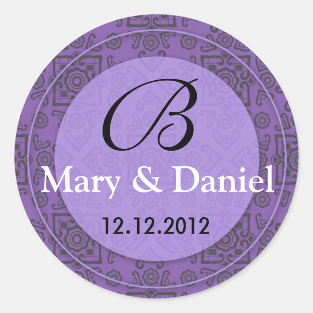 Sticker Rond Mariage Monogramme Bride Groom Date Enveloppe Scea (Devant)