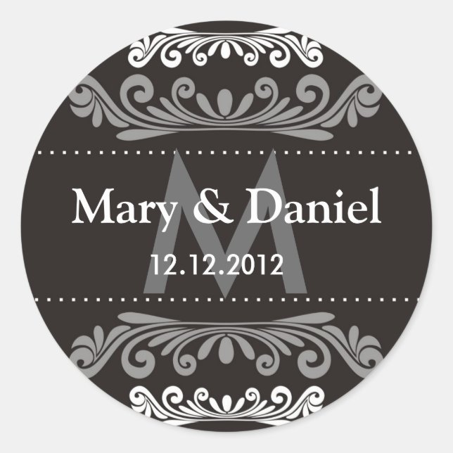 Sticker Rond Mariage Monogramme Bride Groom Date Enveloppe Scea (Devant)