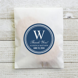 Sticker Rond Mariage Monogramme de Corde de la Marine Naútíque