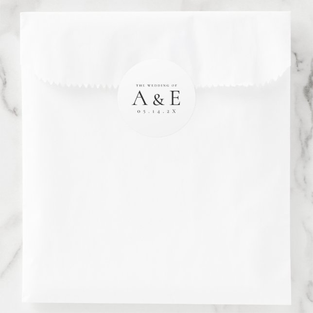 Sticker Rond Mariage Monogramme de couple noir et blanc moderne (Sac)