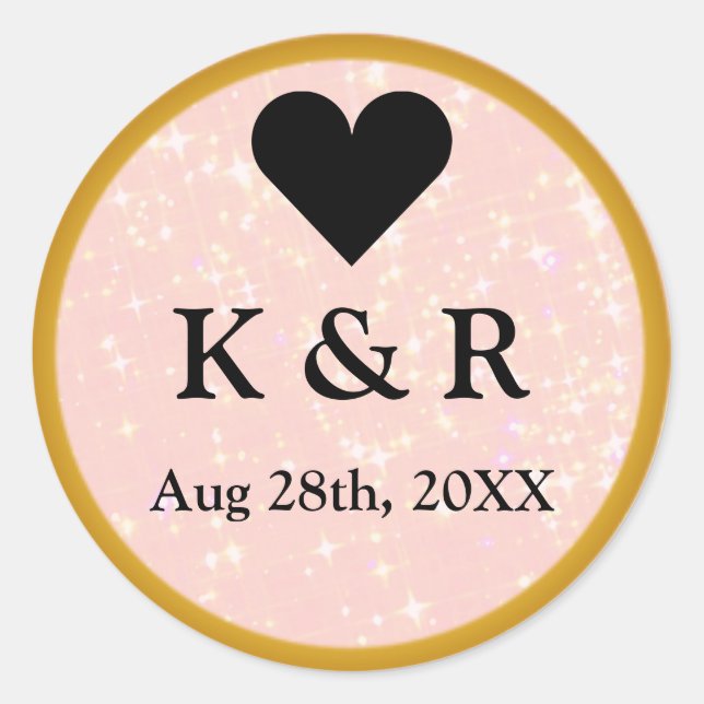 Sticker Rond Mariage monogramme de parties scintillant rose (Devant)