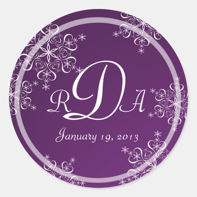 Sticker Rond Mariage Monogramme de snowflake (Devant)