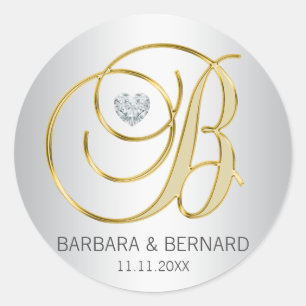 Sticker Rond Mariage monogramme d'or d'argent sur mesure