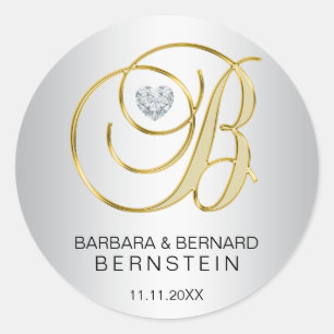 Sticker Rond Mariage monogramme d'or d'argent sur mesure
