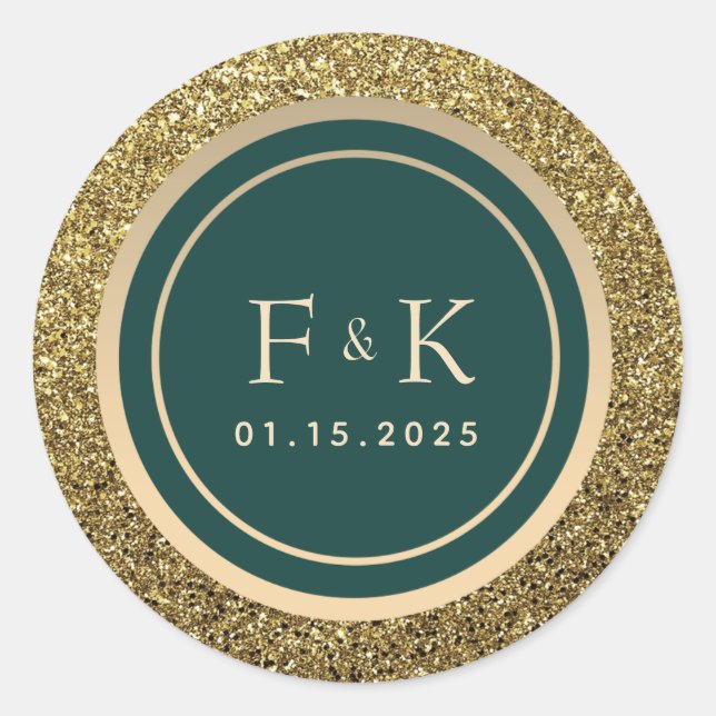 Sticker Rond Mariage Monogramme Emerald Green (Devant)