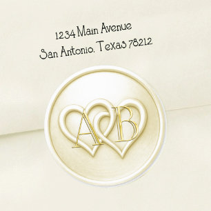Sticker Rond Mariage monogramme entrelacé de deux cœurs en ivoi