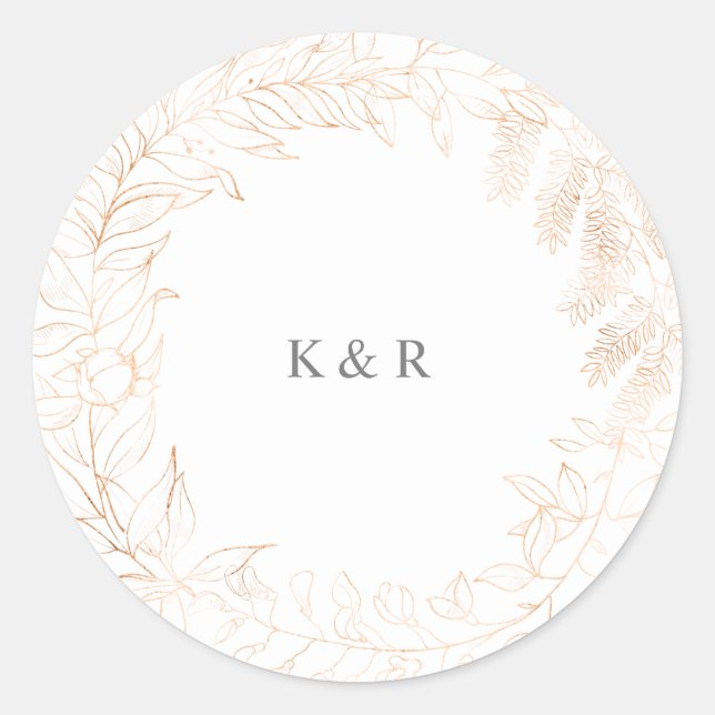 Sticker Rond mariage monogramme floral romantique or (Devant)