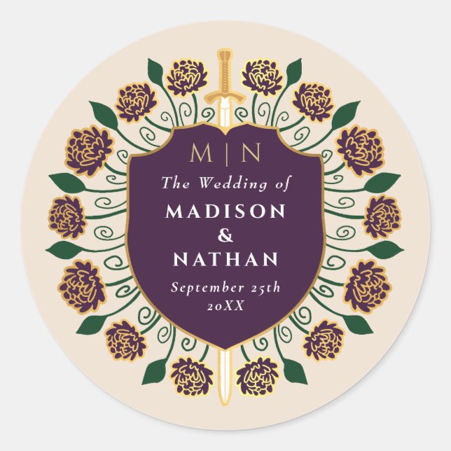 Sticker Rond Mariage Monogramme Imaginaire Eggplant Sword Shiel (Devant)
