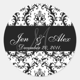 Sticker Rond Mariage Monogramme Mariée Groom Date Damask Seal