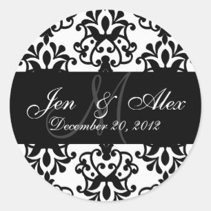 Sticker Rond Mariage Monogramme Mariée Groom Date Damask Seal