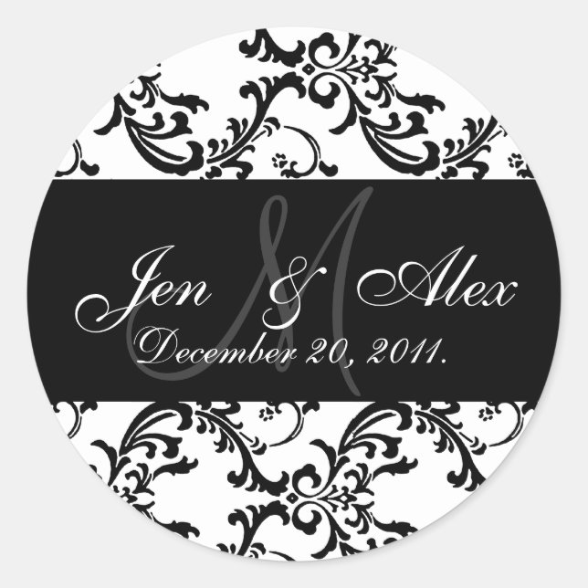Sticker Rond Mariage Monogramme Mariée Groom Date Paisley Seaux (Devant)