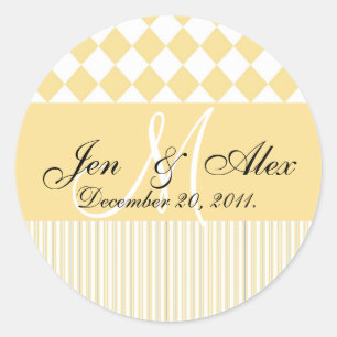 Sticker Rond Mariage Monogramme Mariée Groom Date Sceau Jaune