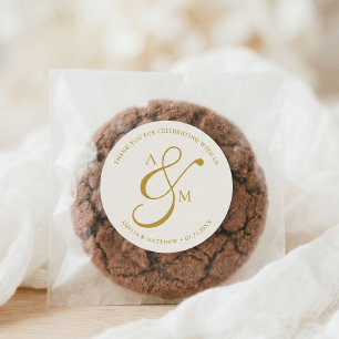 Sticker Rond Mariage Monogramme Minimaliste de Script Blanc
